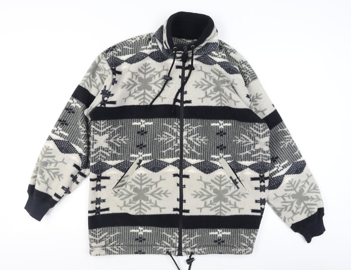Marks and Spencer Women Grey Full Zip Fleece Hoodie Size 12 Snowflake Pattern