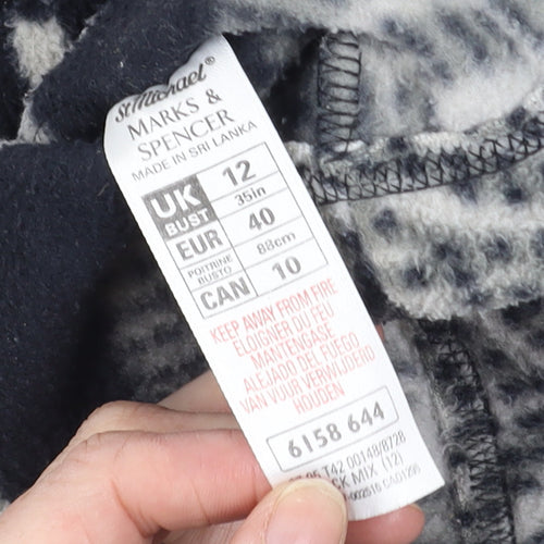 Marks and Spencer Women Grey Full Zip Fleece Hoodie Size 12 Snowflake Pattern