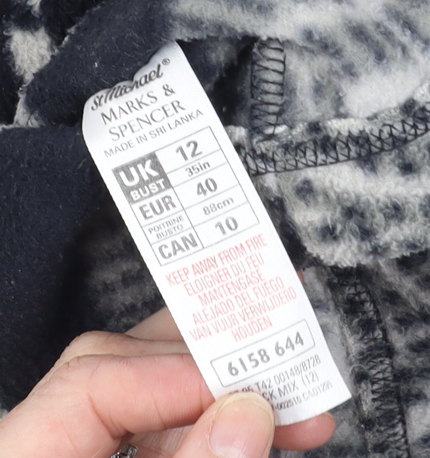 Marks and Spencer Women Grey Full Zip Fleece Hoodie Size 12 Snowflake Pattern