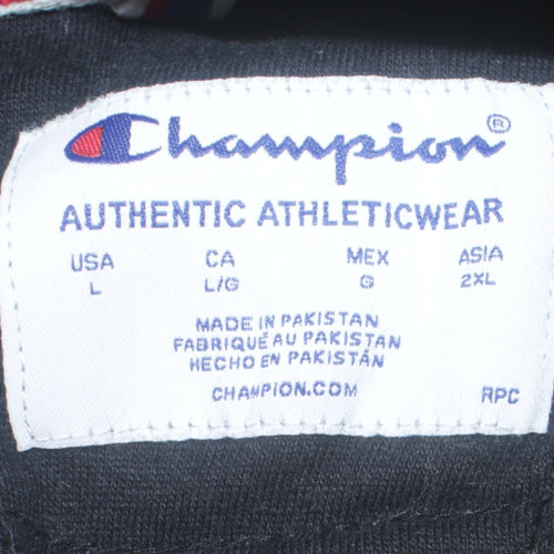 Champion Men Grey Logo Pullover Hoodie L Fleece Sweatshirt