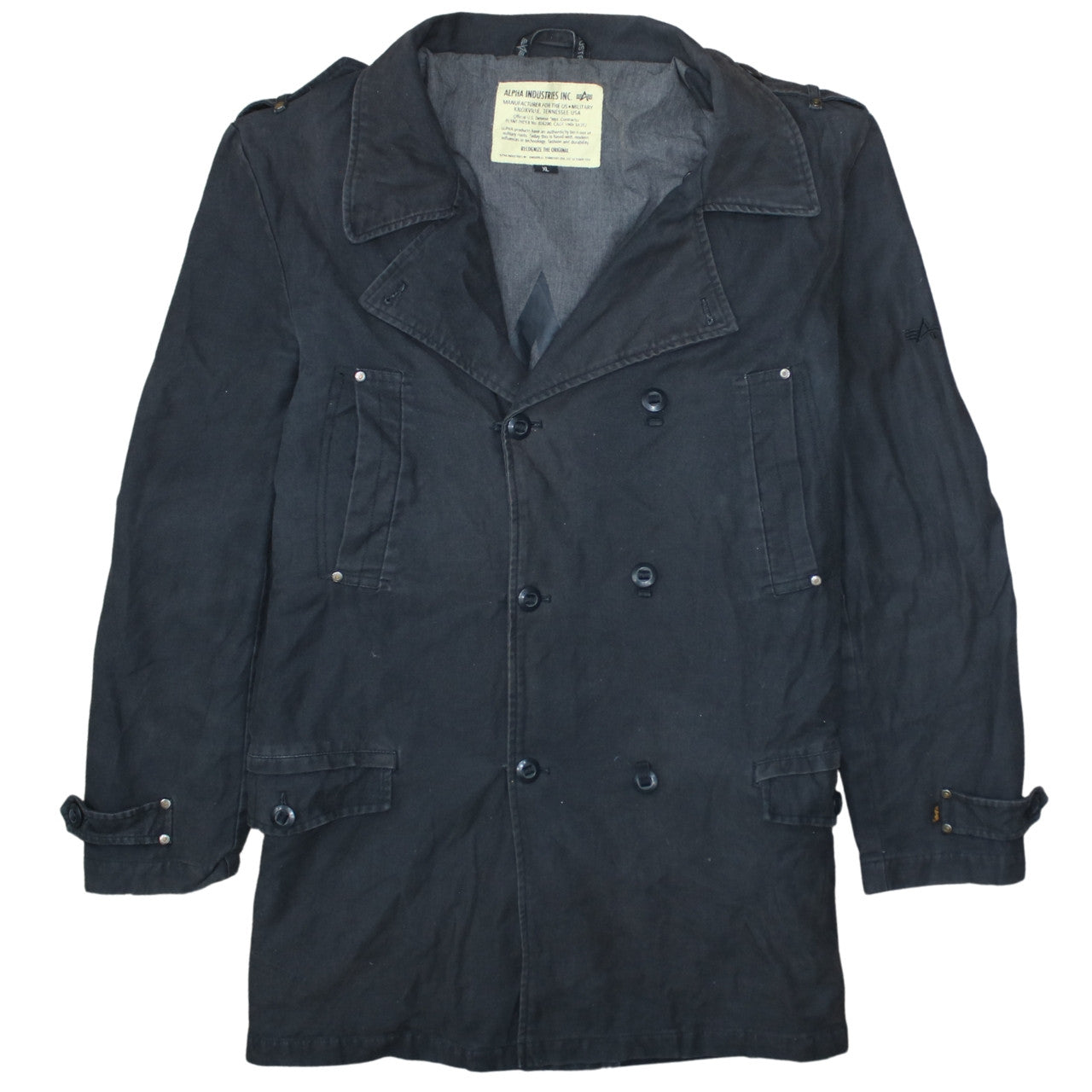 Alpha Industries Men's Black Cotton XL Military Pea Coat
