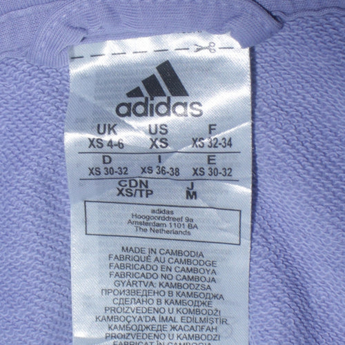 Adidas Womens Lilac Full Zip Hoodie XS 4-6 Cotton Blend Casual