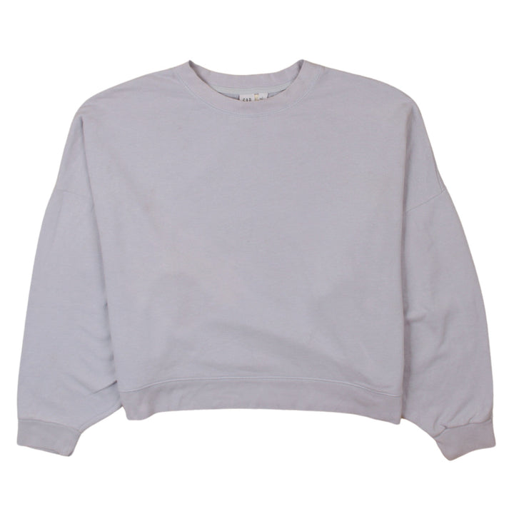 GAP Women Light Grey Cotton Crew Neck Pullover Sweatshirt L