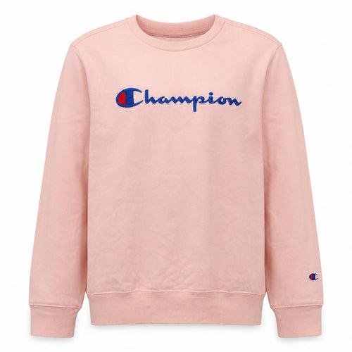 Champion Girls Pink Crew Neck Pullover Sweatshirt L Embroidered Logo Cotton Blend