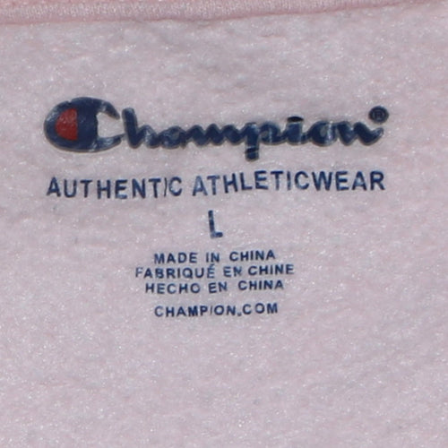 Champion Girls Pink Crew Neck Pullover Sweatshirt L Embroidered Logo Cotton Blend