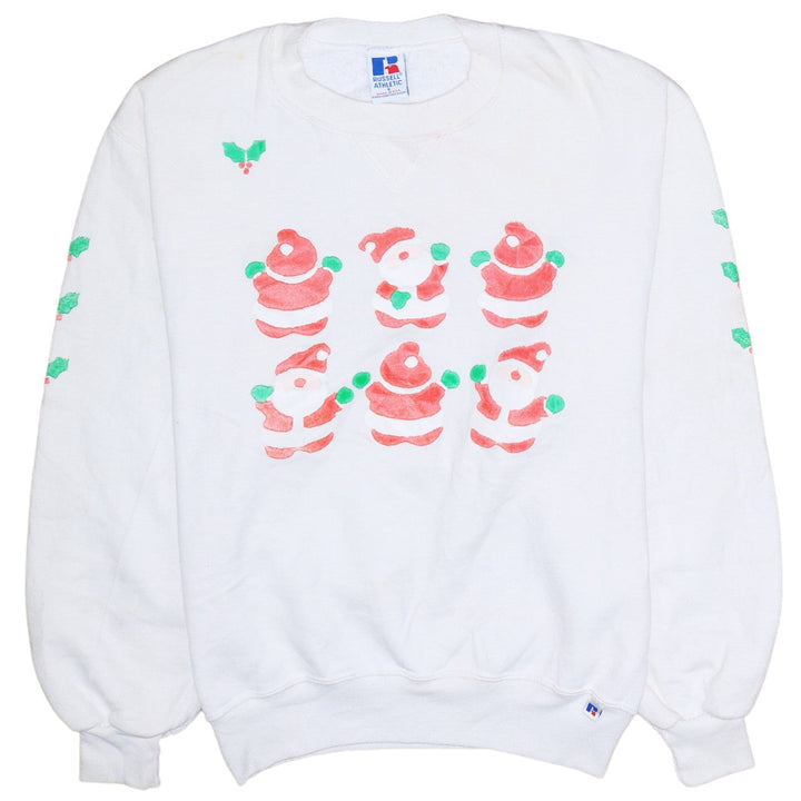 Russell Athletic Women White Christmas Santa Print Pullover Sweatshirt S