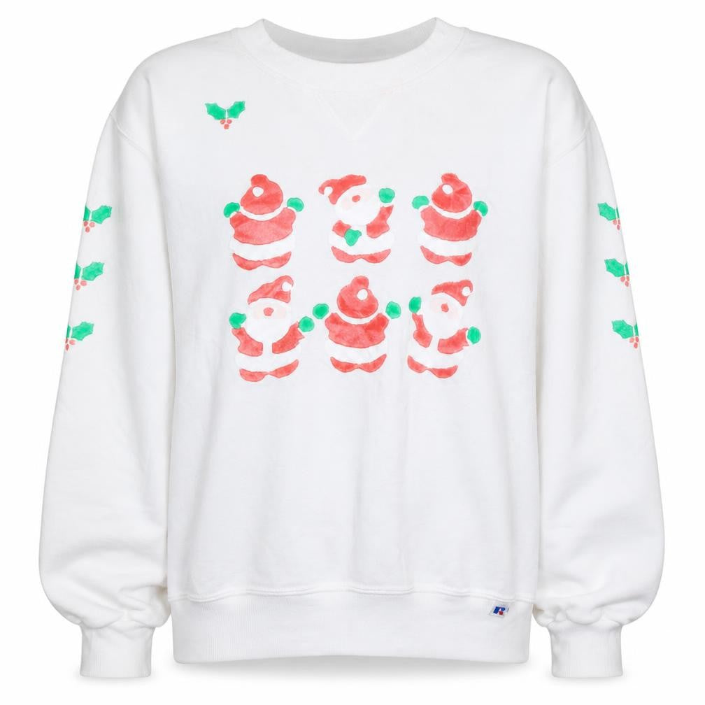 Front view of Russell Athletic Women White Christmas Santa Print Pullover Sweatshirt S