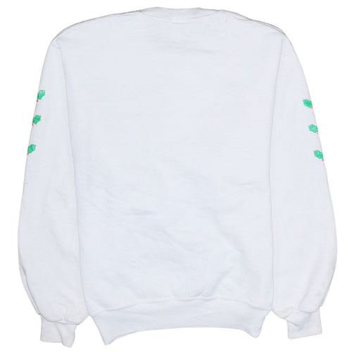 Russell Athletic Women White Christmas Santa Print Pullover Sweatshirt S