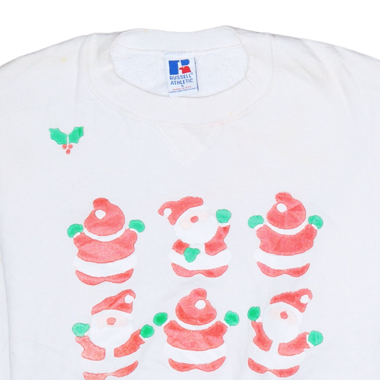 Russell Athletic Women White Christmas Santa Print Pullover Sweatshirt S
