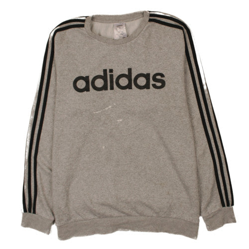 adidas Men’s Grey Pullover Sweatshirt L Logo Crew Neck Fleece