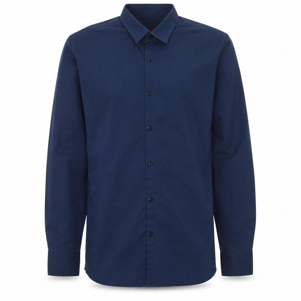 Front view of Hugo Boss Men's Blue Extra Slim Cotton Button-Up Shirt M