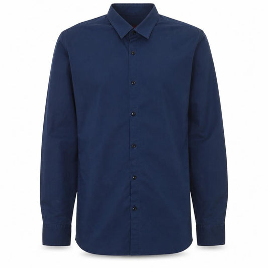 Front view of Hugo Boss Men's Blue Extra Slim Cotton Button-Up Shirt M