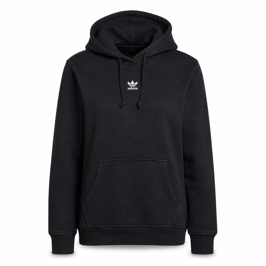 Front view of Adidas women’s black pullover hoodie uk 8 cotton blend logo sweatshirt