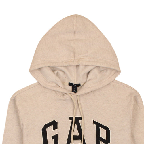 GAP Men's Beige Pullover Hoodie Small Fleece Logo Sweatshirt
