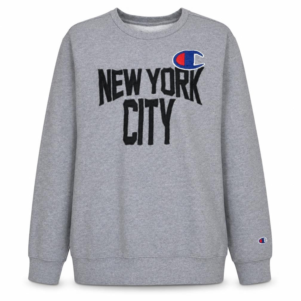 Front view of Champion women’s grey xl pullover sweatshirt new york city crew neck