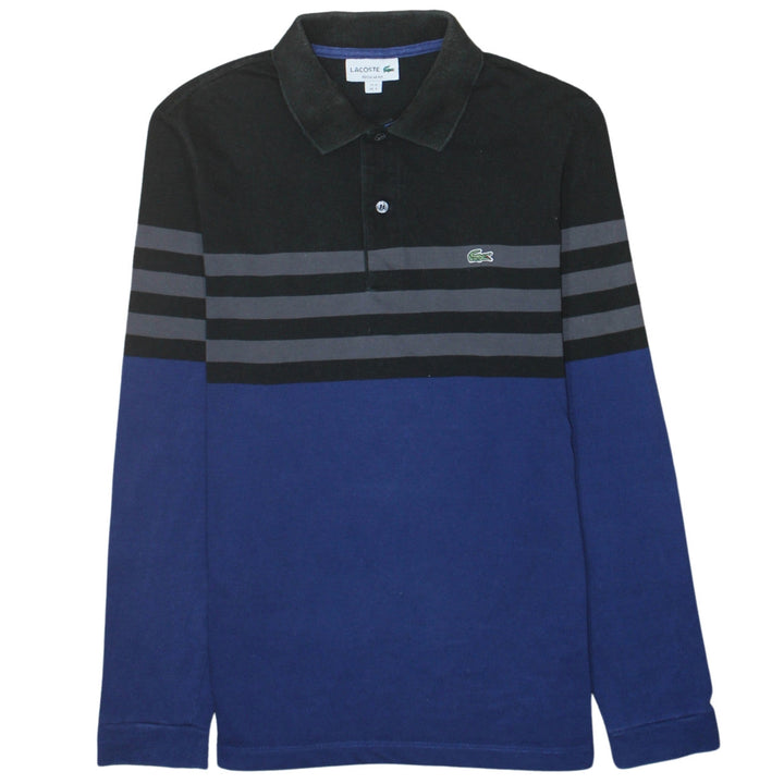 Lacoste Men’s Blue Black Striped Regular Fit Long Sleeve Polo Shirt Size S
