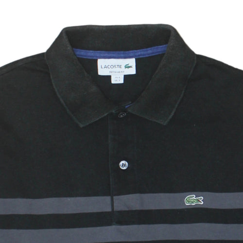 Lacoste Men’s Blue Black Striped Regular Fit Long Sleeve Polo Shirt Size S