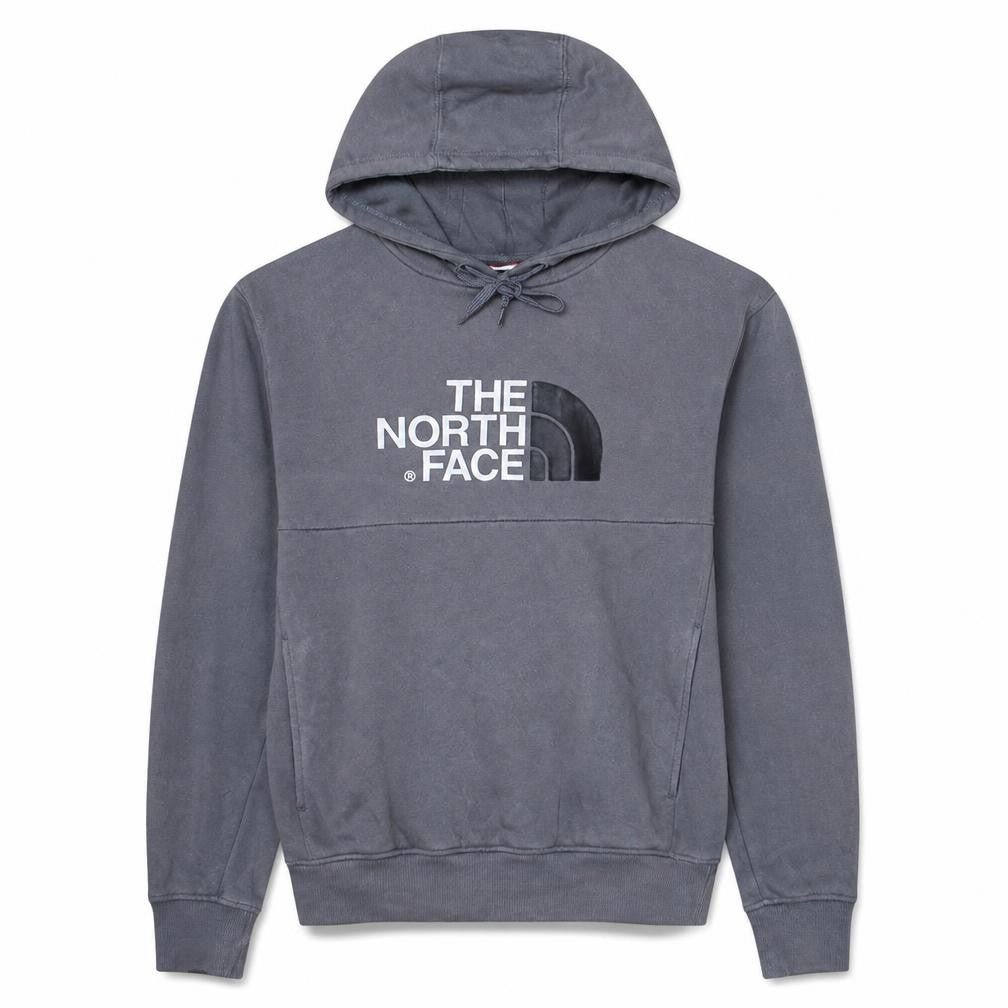 Front view of The North Face Men's Grey Pullover Hoodie, size S, Cotton Logo Sweatshirt