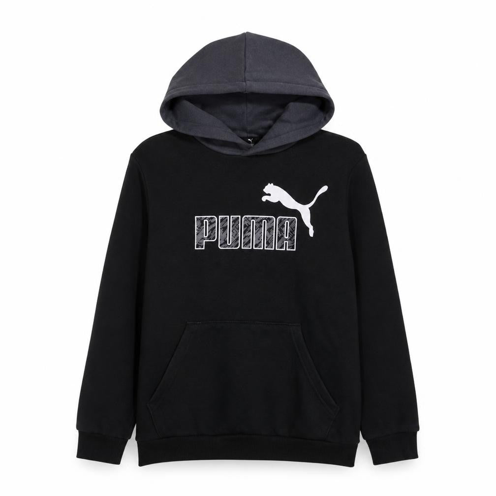 Front view of Puma boys’ black hoodie 13-14 years pullover fleece sweatshirt