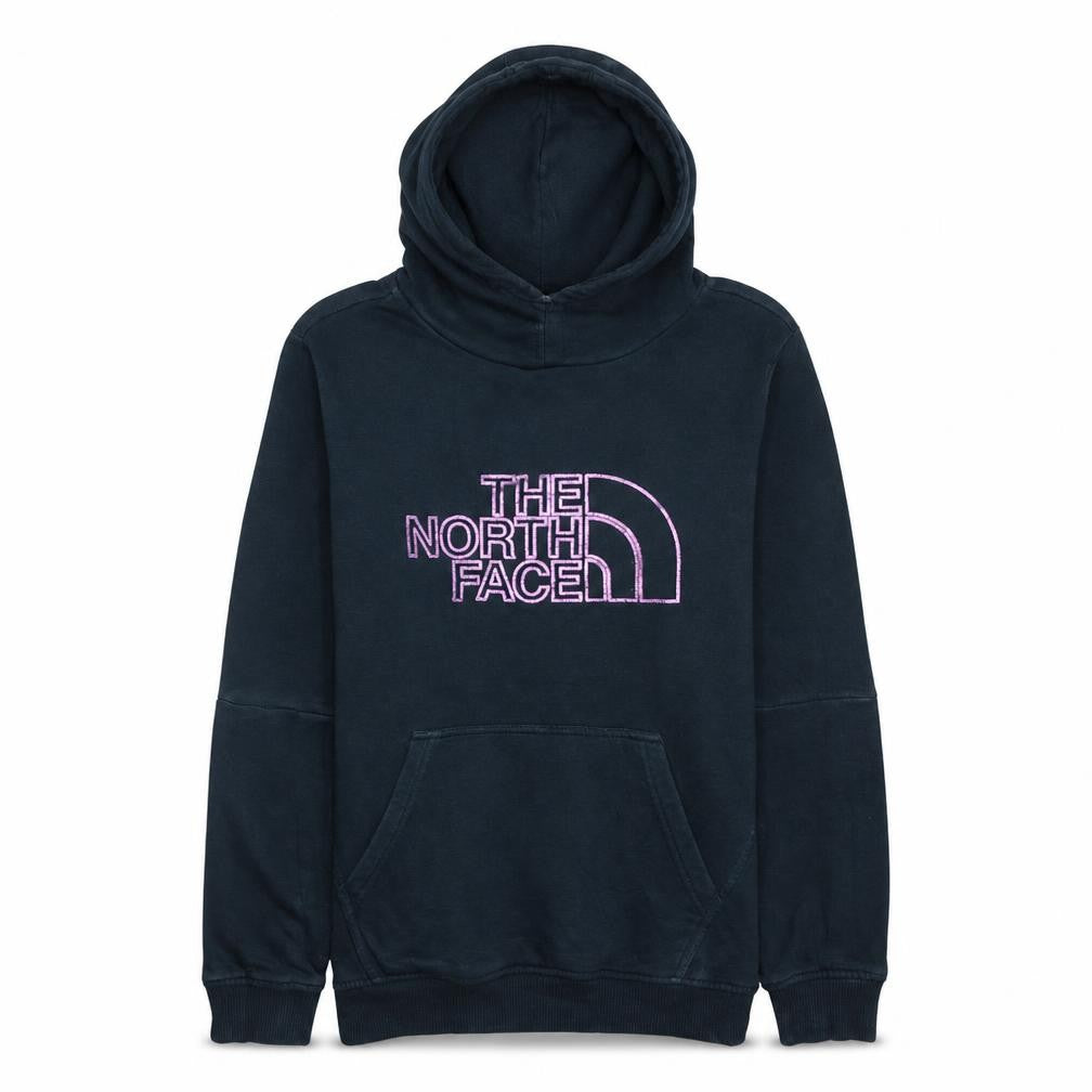 Front view of The North Face boys’ black pullover hoodie l embroidered logo sweatshirt