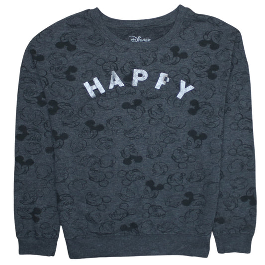 Disney Women's Grey Mickey Mouse 'Happy' Pullover Sweatshirt Size S