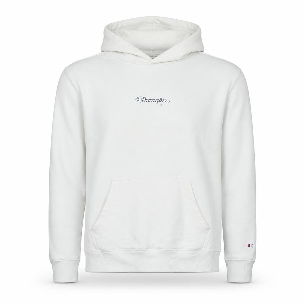 Front view of Champion Men's White Pullover Hoodie Medium Regular Fit