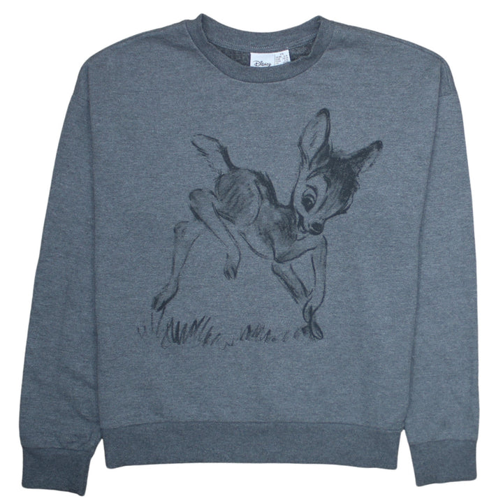 Disney Women Grey Bambi Sweatshirt XS Crew Neck Pullover