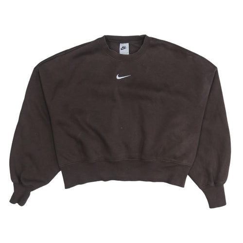 Nike Women Brown Small Pullover Sweatshirt Cotton Blend Crew Neck