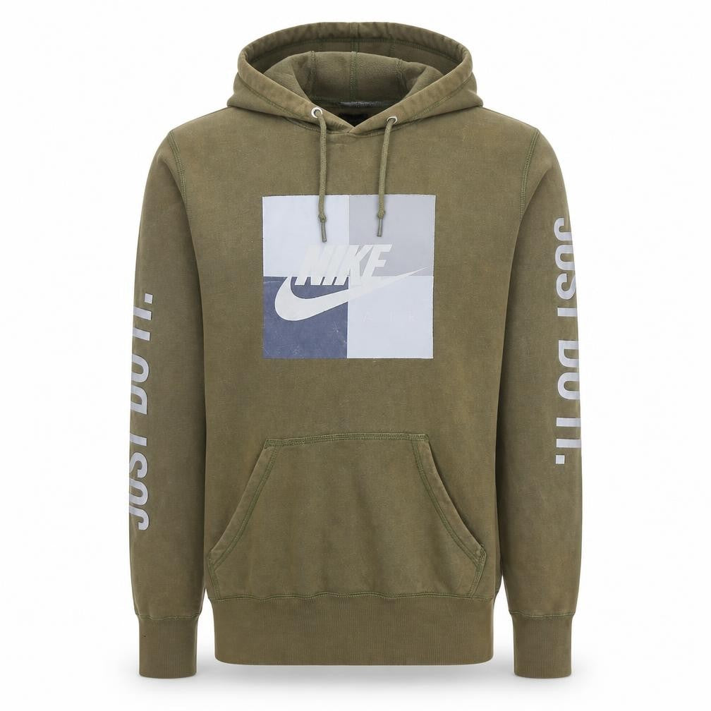 Front view of Nike Men's Green Pullover Hoodie Small Logo Just Do It Sportswear