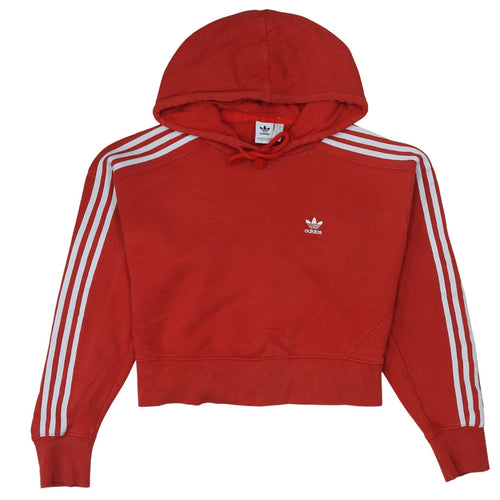 Adidas Women's Red Hooded Pullover Hoodie UK 8 with White Stripes