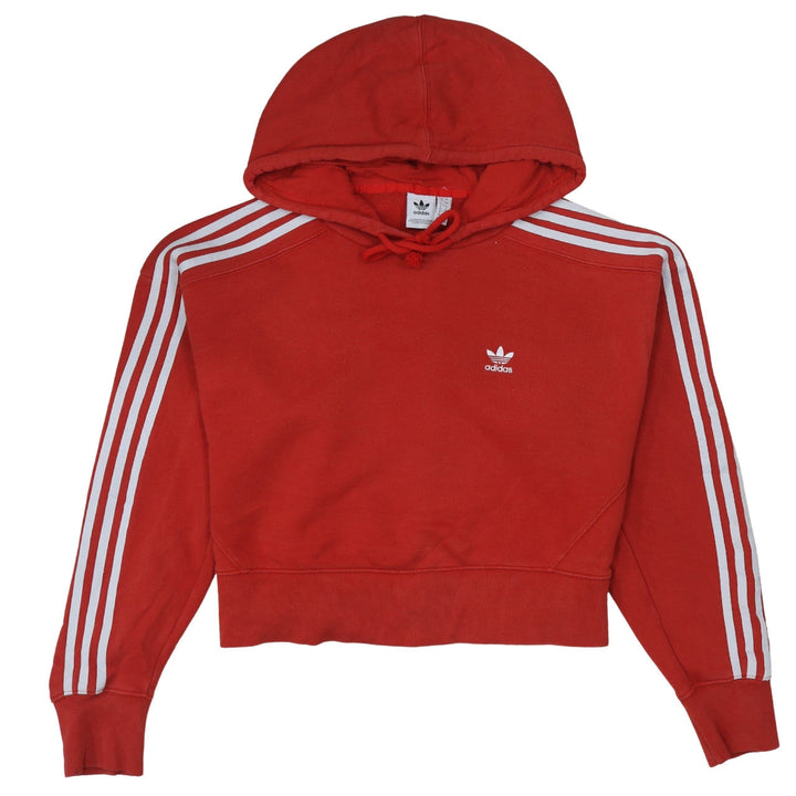 Adidas Women's Red Hooded Pullover Hoodie UK 8 with White Stripes