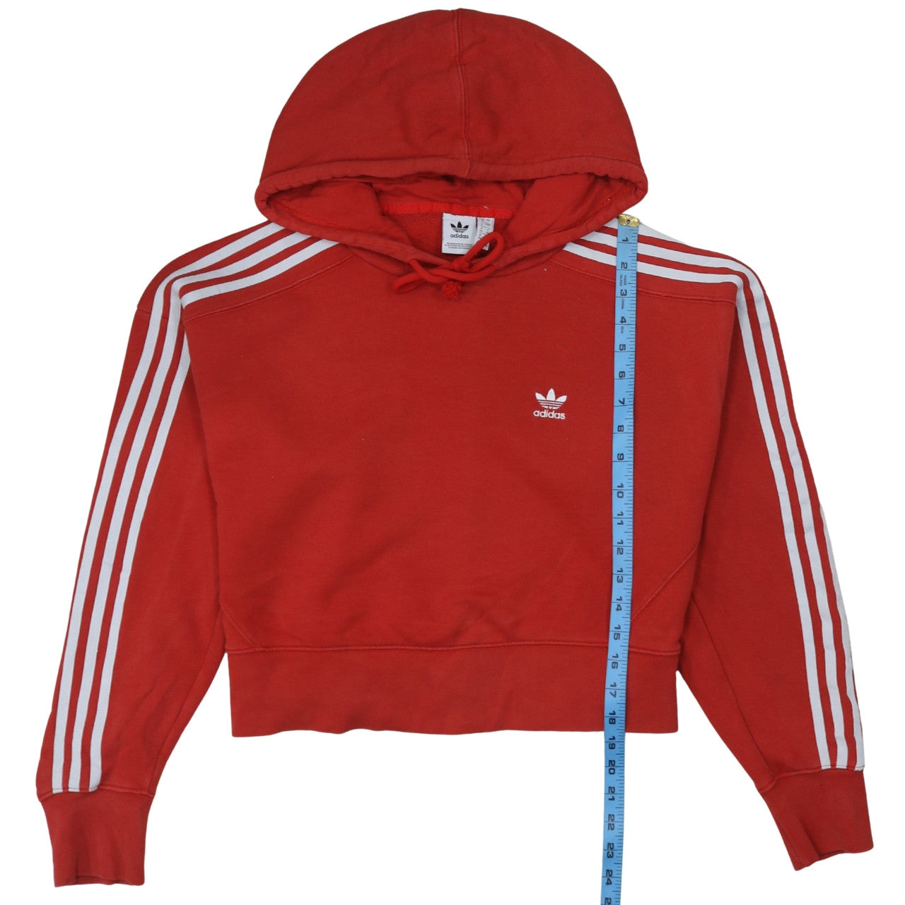 Adidas Women's Red Hooded Pullover Hoodie UK 8 with White Stripes