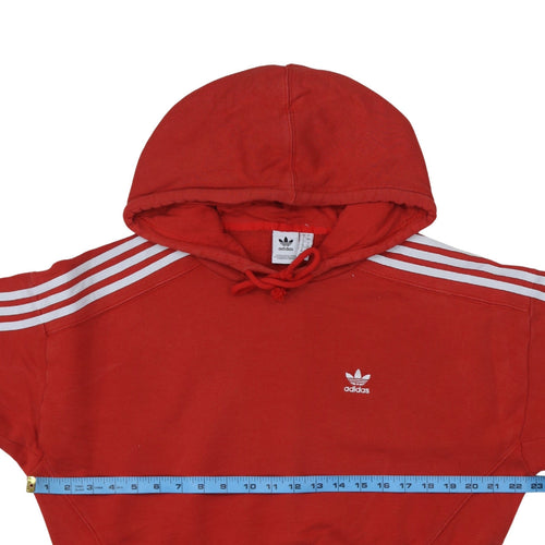 Adidas Women's Red Hooded Pullover Hoodie UK 8 with White Stripes
