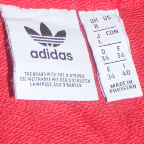 Adidas Women's Red Hooded Pullover Hoodie UK 8 with White Stripes