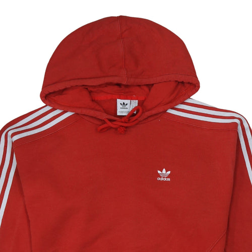 Adidas Women's Red Hooded Pullover Hoodie UK 8 with White Stripes