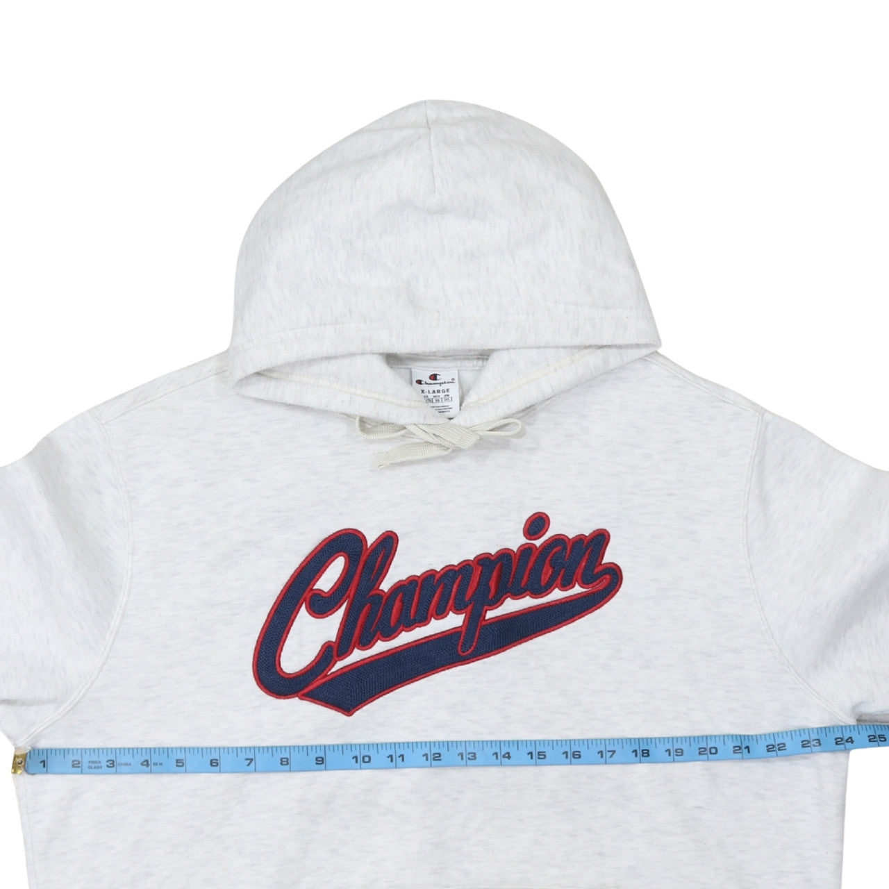 Champion Men's Grey XL Pullover Hoodie Embroidered Logo Fleece