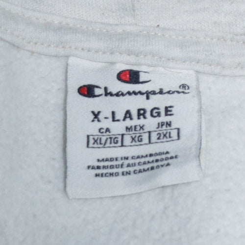 Champion Men's Grey XL Pullover Hoodie Embroidered Logo Fleece