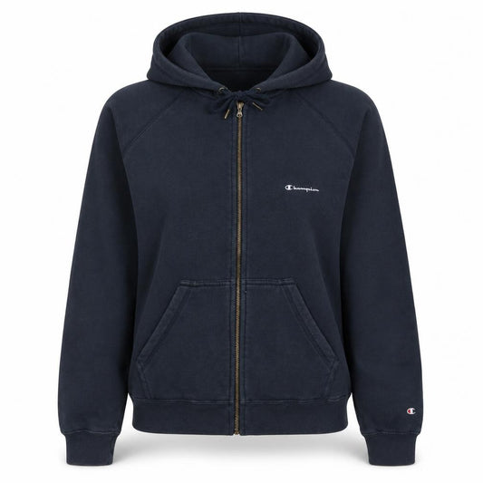 Front view of Champion women’s navy full zip hoodie, size L, classic casual