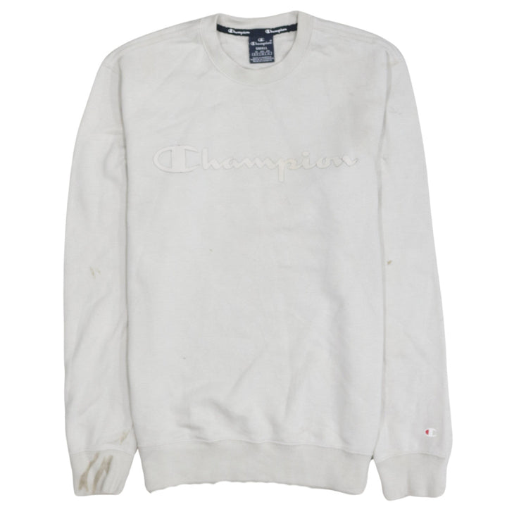 Champion Men's White Small Crew Neck Embroidered Sweatshirt