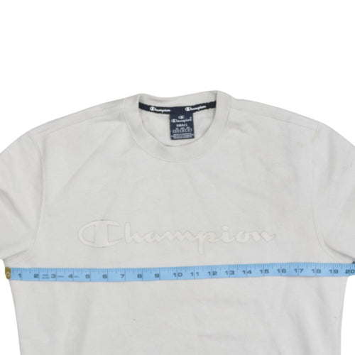 Champion Men's White Small Crew Neck Embroidered Sweatshirt