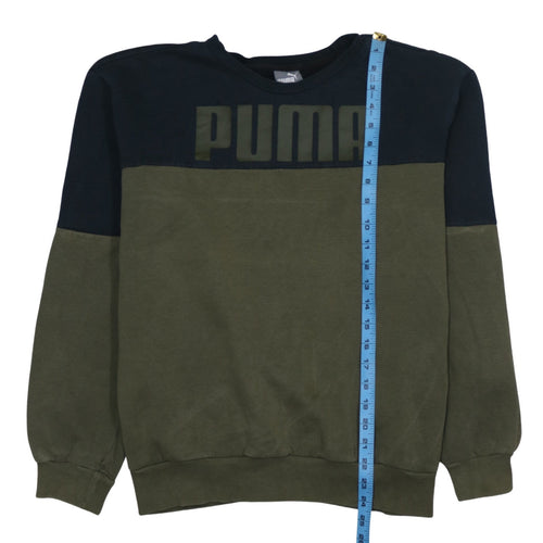 Puma Men's Green Pullover Sweatshirt M Regular Fit Logo Crew Neck