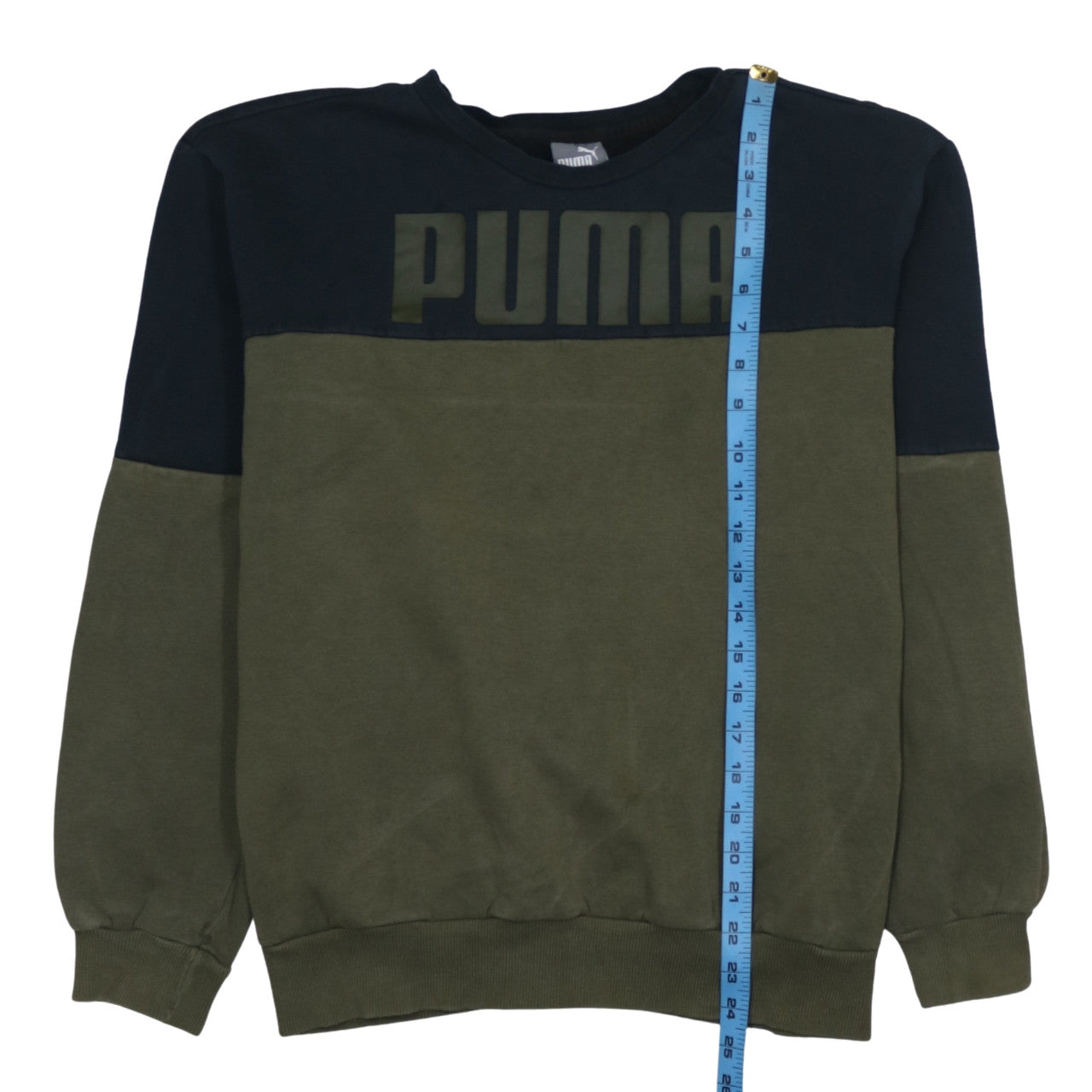 Puma Men's Green Pullover Sweatshirt M Regular Fit Logo Crew Neck