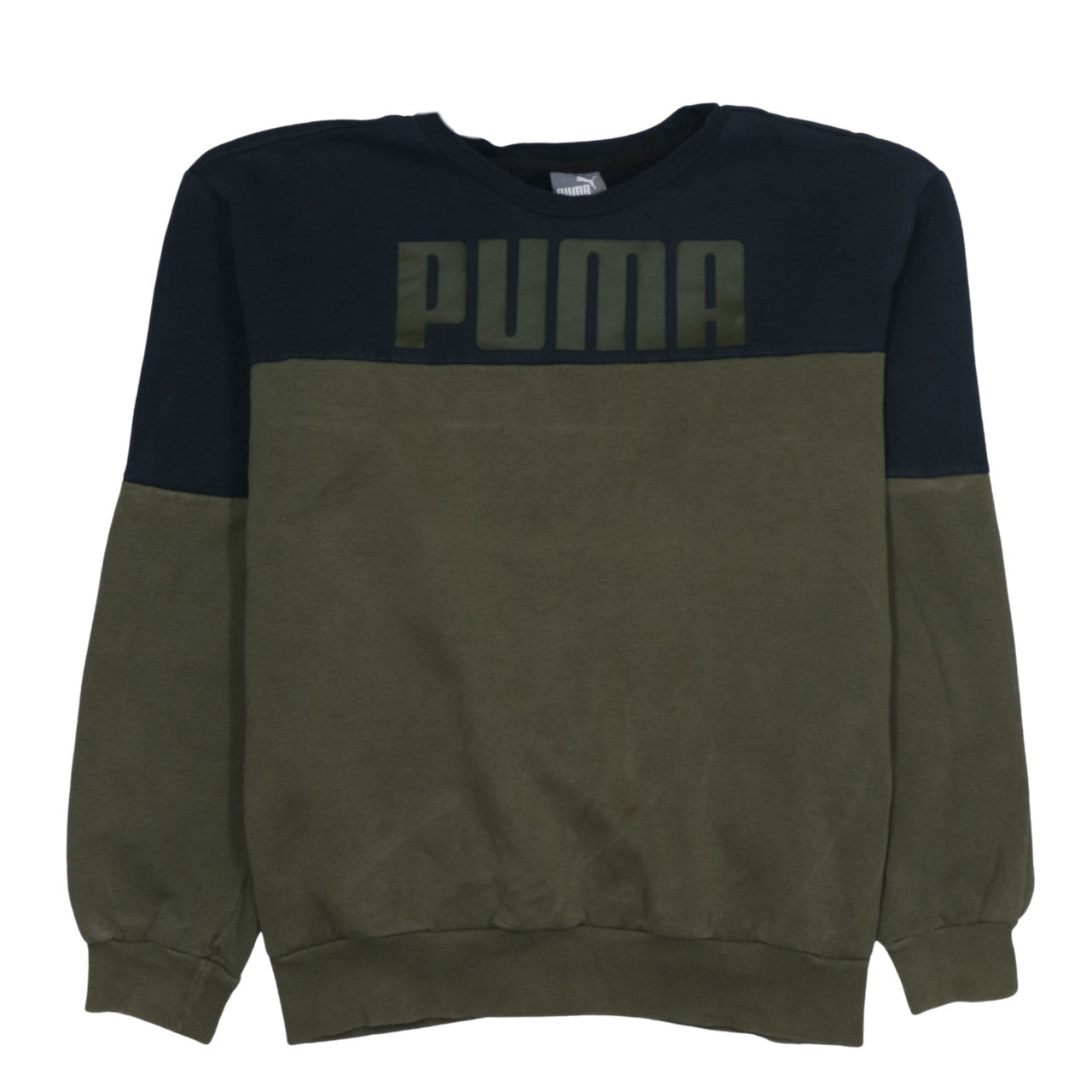 Puma Men's Green Pullover Sweatshirt M Regular Fit Logo Crew Neck