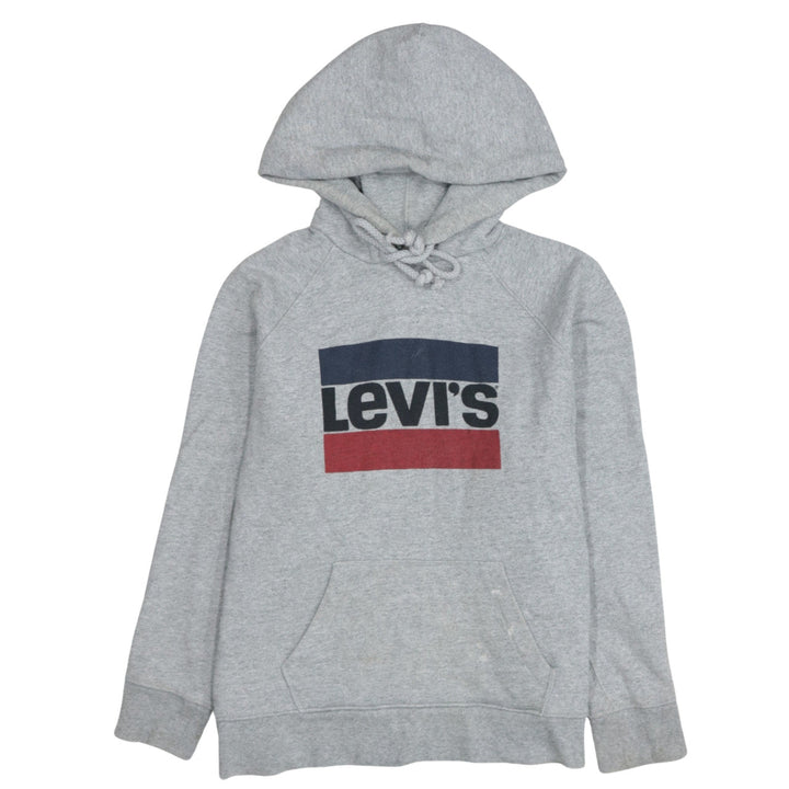 Levi's Women Grey Pullover Hoodie L Logo Print Cotton Blend