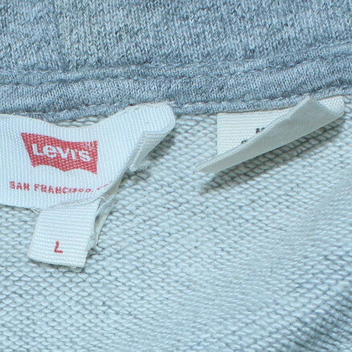 Levi's Women Grey Pullover Hoodie L Logo Print Cotton Blend