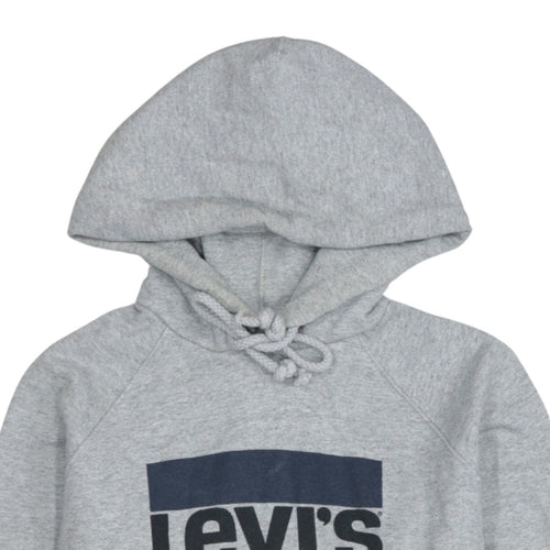 Levi's Women Grey Pullover Hoodie L Logo Print Cotton Blend