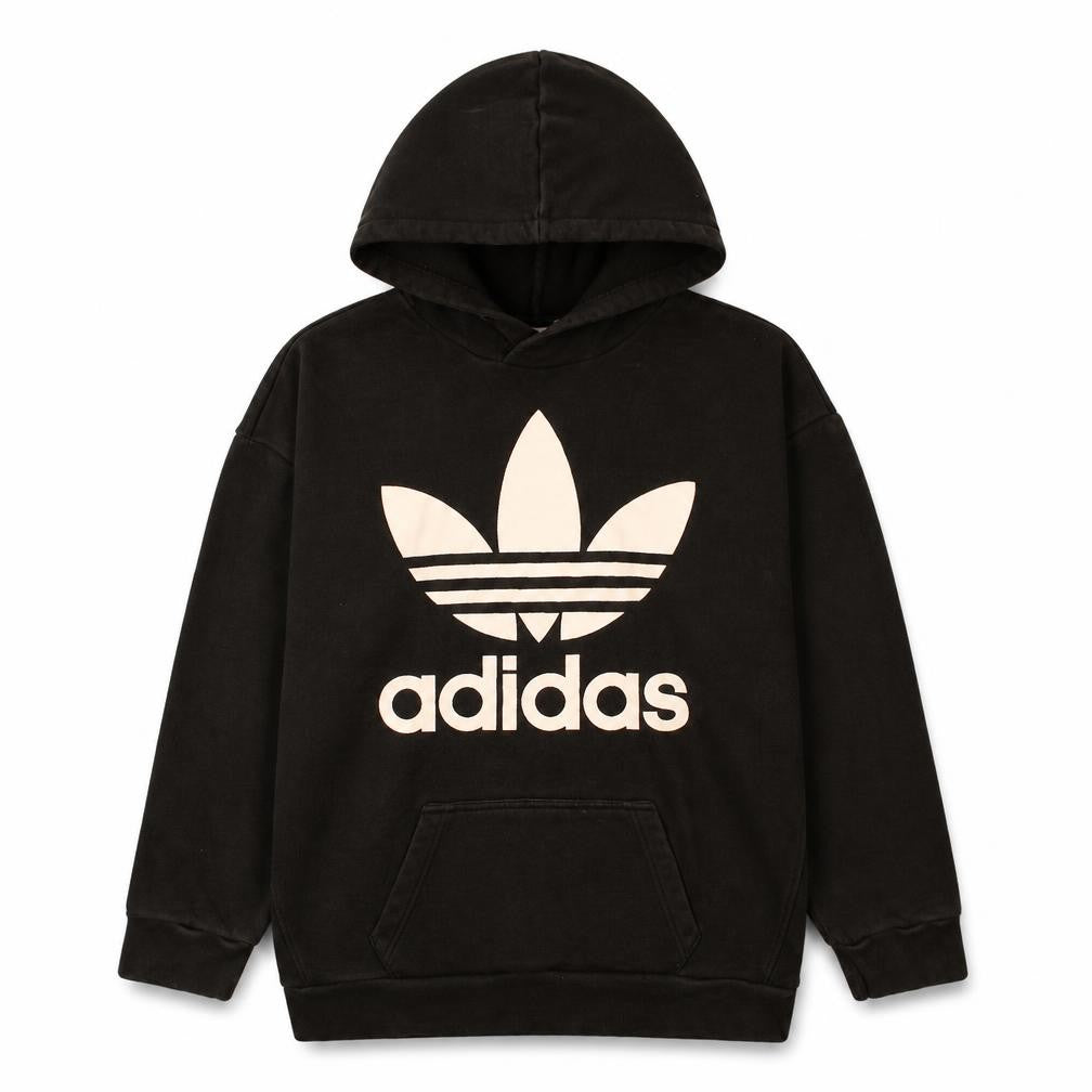 Front view of Adidas Men's Black XS Pullover Hoodie with Trefoil Logo