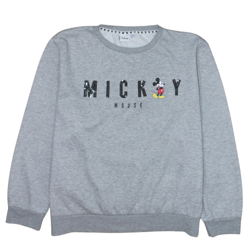 Disney Women Grey Mickey Mouse Sequin Sweatshirt XL Casual