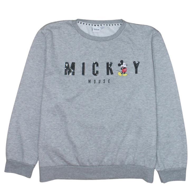 Disney Women Grey Mickey Mouse Sequin Sweatshirt XL Casual