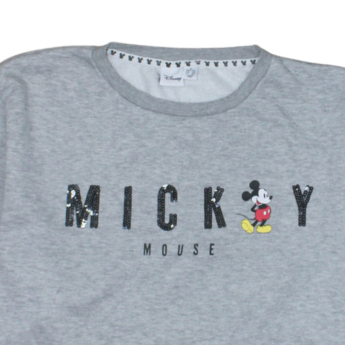 Disney Women Grey Mickey Mouse Sequin Sweatshirt XL Casual